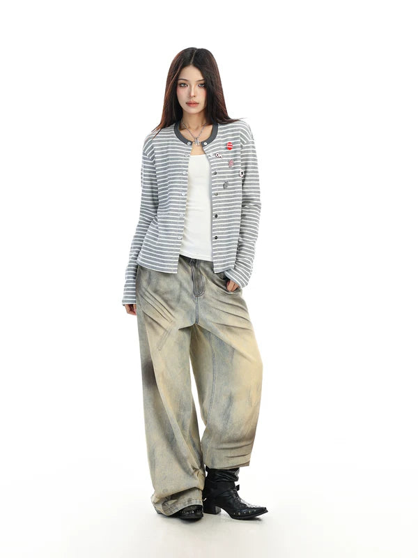 Striped Knit Cardigan with Badge Details 3