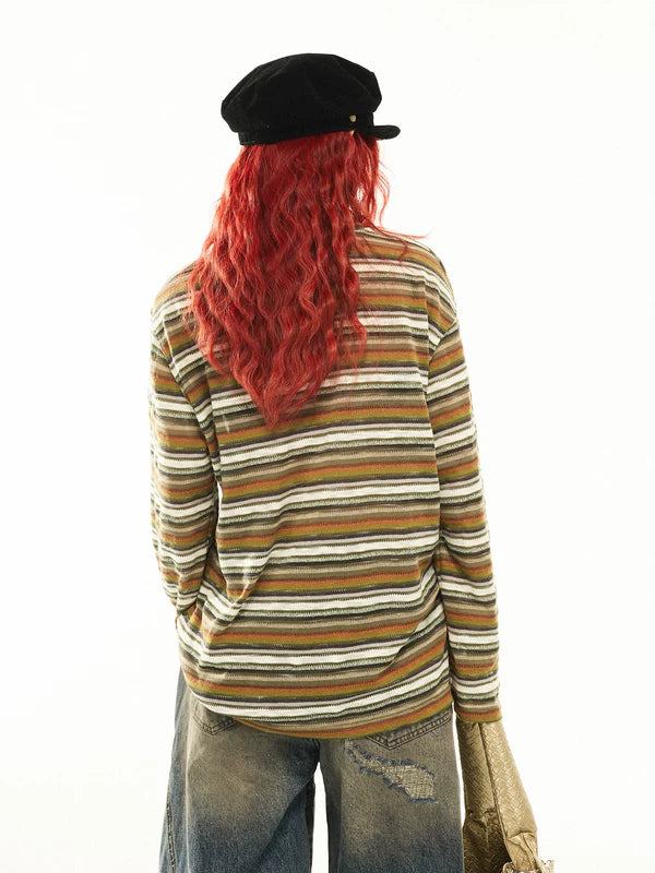 Striped Knit Long Sleeve T-Shirt Top 3