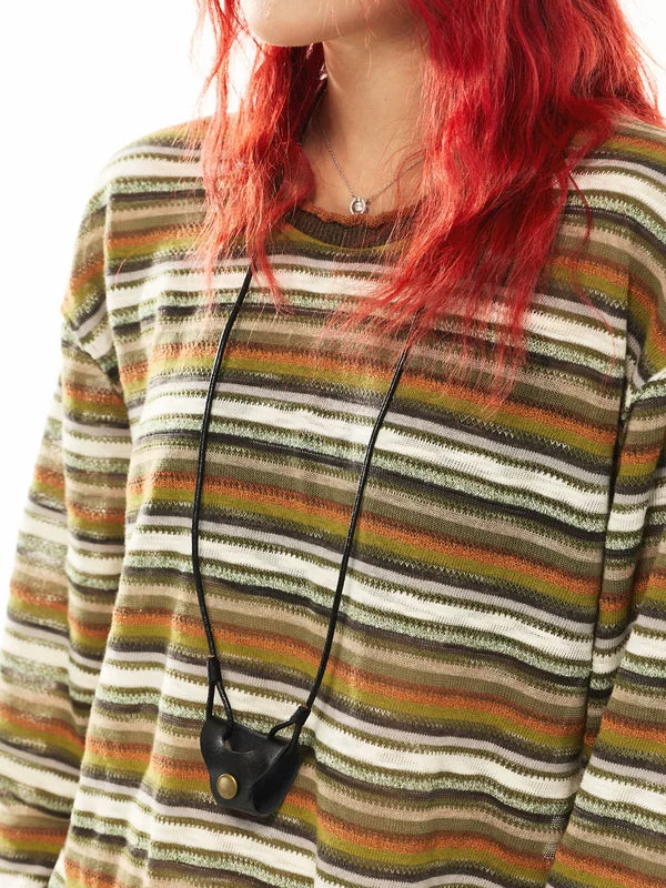 Striped Knit Long Sleeve T-Shirt Top 4