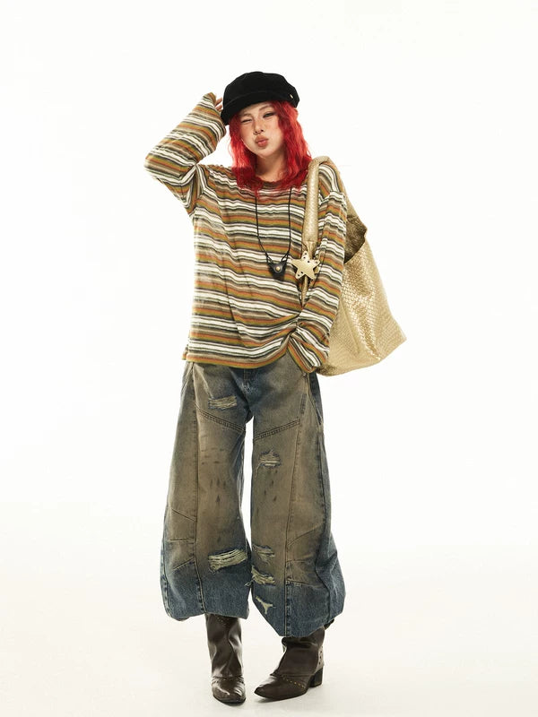 Striped Knit Long Sleeve T-Shirt Top 5