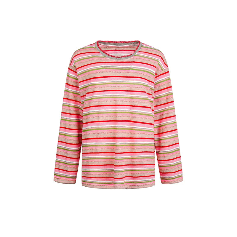 6027907985205,6027907985206,6027907985207,6027907985208, Striped Knit Long Sleeve T-Shirt Top