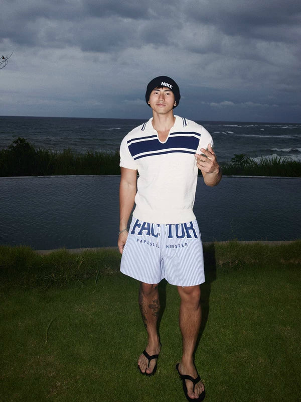 Striped Knit Short-Sleeve Polo Sweater 2