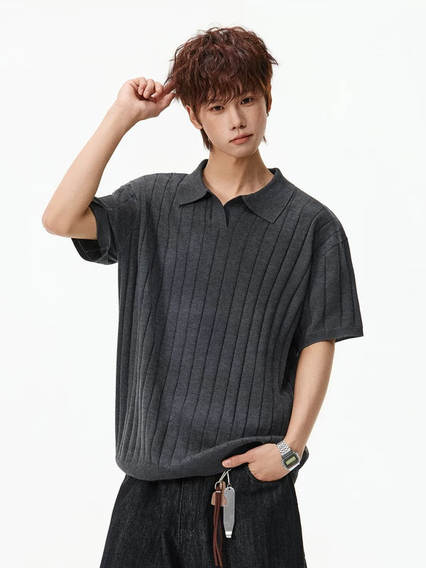 Striped Knit Short-Sleeve Polo T-Shirt 5