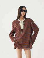 alt_id_2026331212, Striped Lace-Up Long Sleeve Knit Pullover