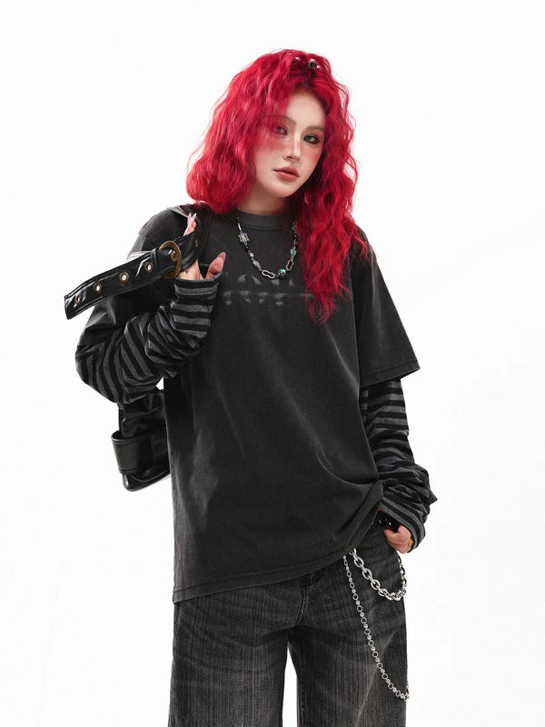 Striped Layered Long Sleeve Street T-Shirt 2