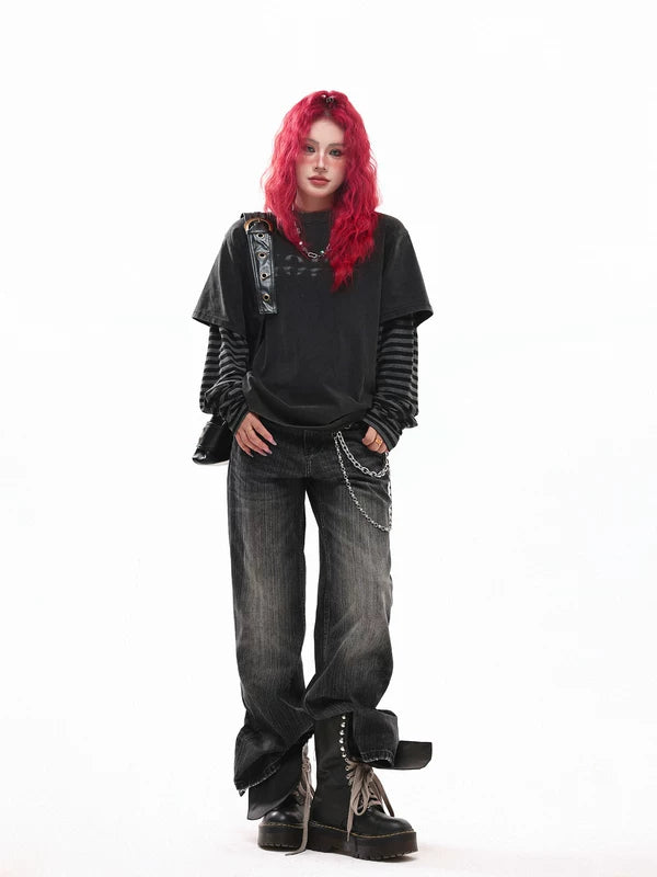 Striped Layered Long Sleeve Street T-Shirt 4