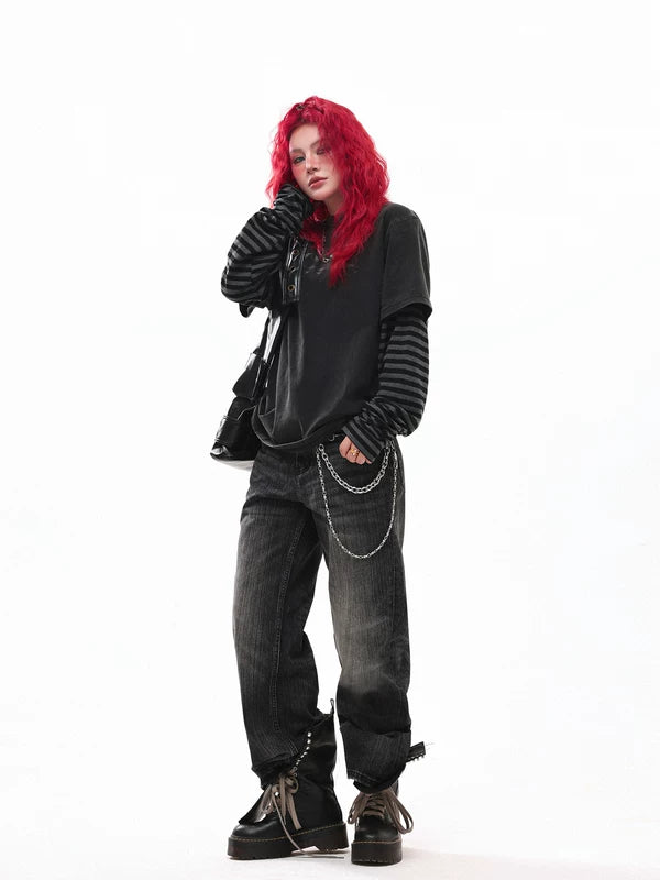 Striped Layered Long Sleeve Street T-Shirt 5