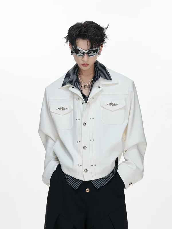 Striped Layered Shirt Jacket with Metal Buttons 2