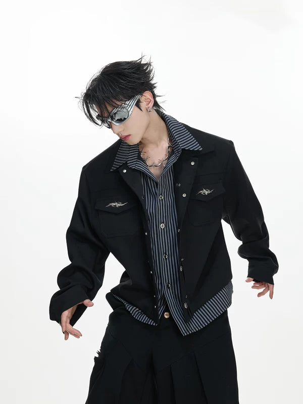 Striped Layered Shirt Jacket with Metal Buttons 3