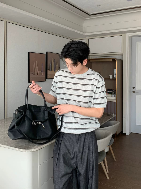 Striped Linen Knit Short-Sleeve T-Shirt 4