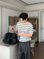 Striped Linen Knit Short-Sleeve T-Shirt 4