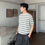 6201301367640,6201301367641,6201301367642, Striped Linen Knit Short-Sleeve T-Shirt