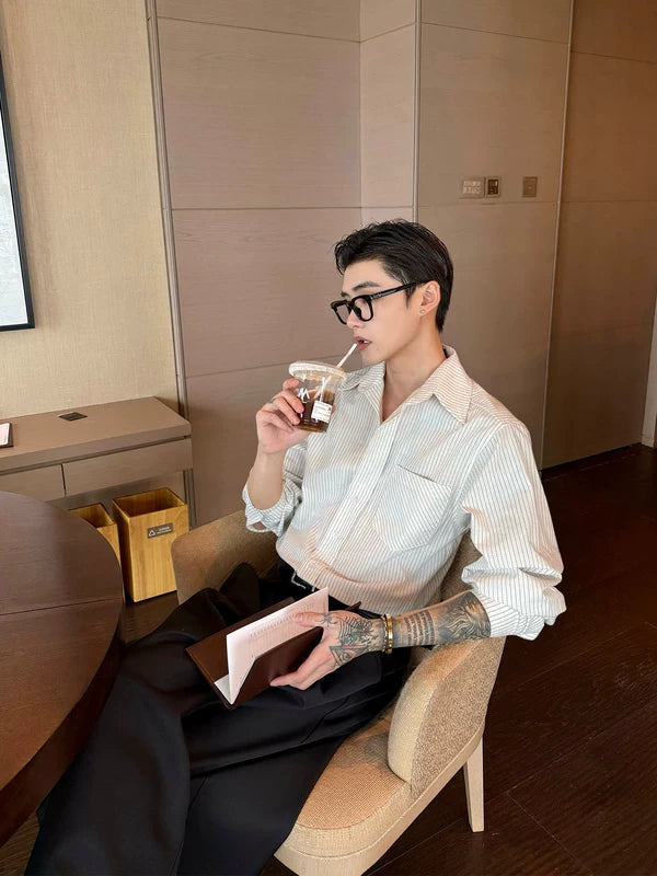 Striped Long Sleeve Casual Button-Up Shirt 2