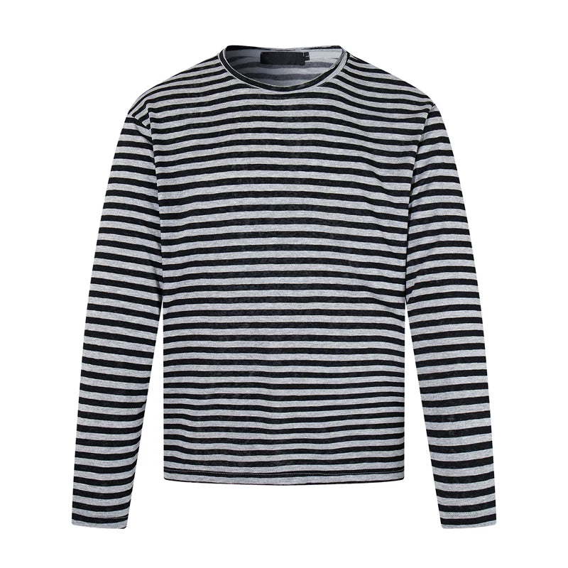 6027944345398,6027944345399,6027944345400,6027944345401, Striped Long Sleeve Casual T-Shirt