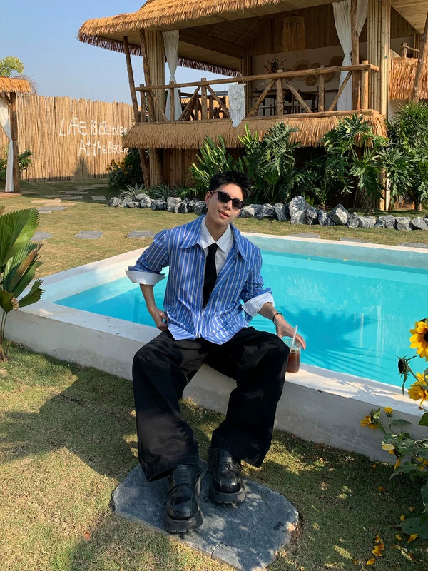 Striped Long Sleeve Casual Zip Shirt 3