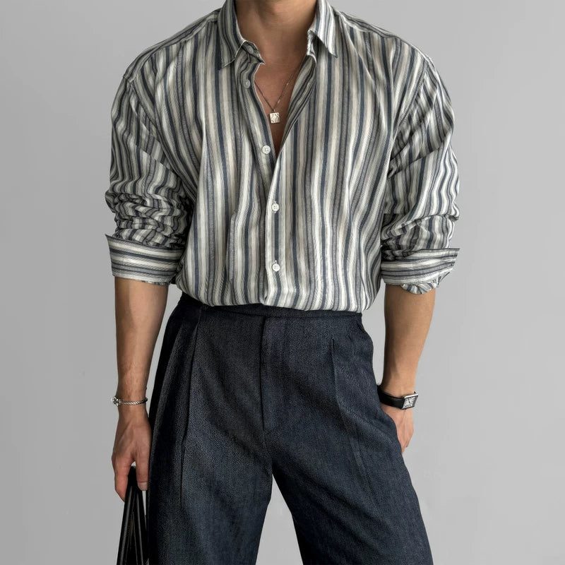 5390635829406,5390635829407,5390635829408, Striped Long Sleeve Collared Button-Up Shirt