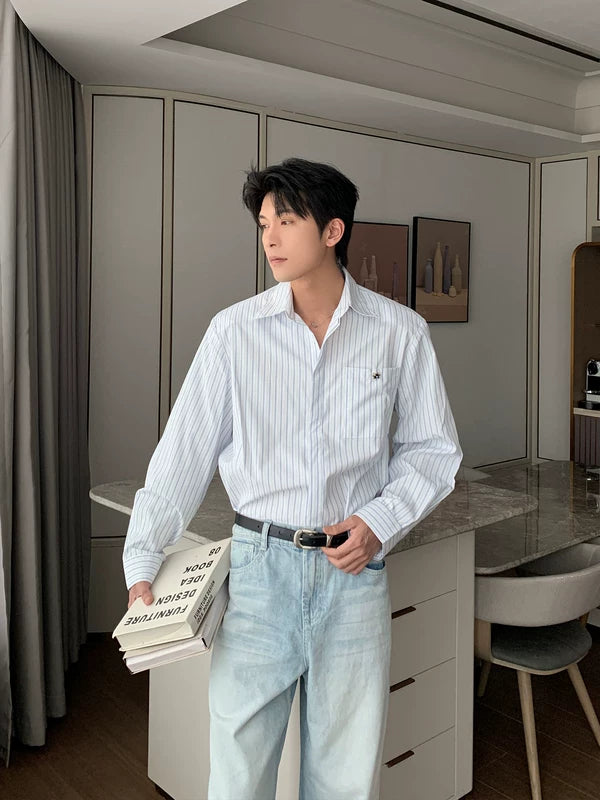 Striped Long Sleeve Collared Casual Shirt 5