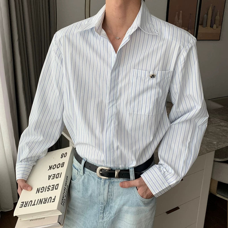 6035426120664,6035426120665,6035426120666, Striped Long Sleeve Collared Casual Shirt