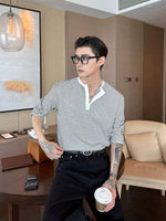 Striped Long Sleeve Henley Pullover Top 2