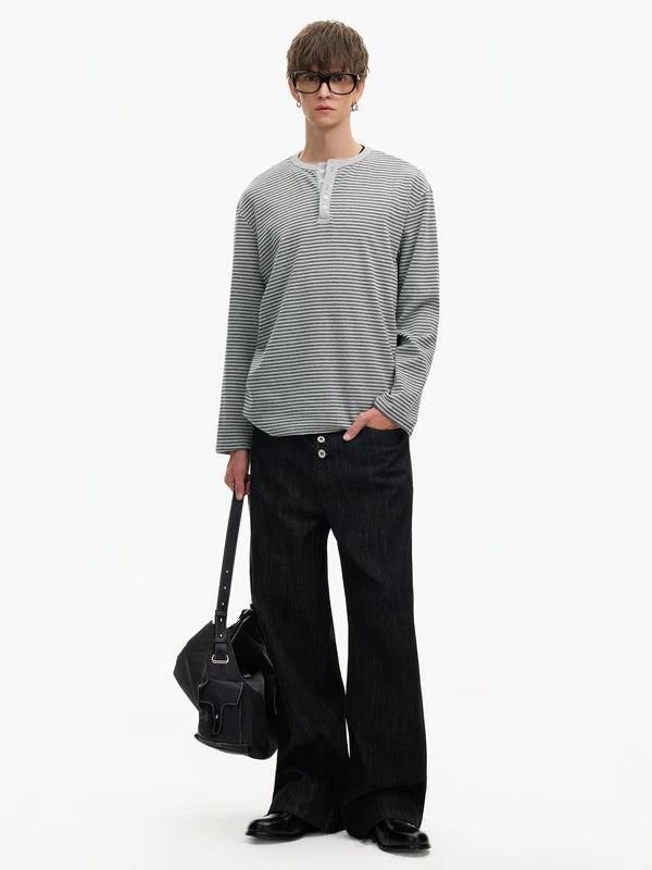 Striped Long-Sleeve Henley T-Shirt 5