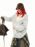 Striped Long-Sleeve Lace-Up Hoodie 3