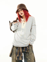 Striped Long-Sleeve Lace-Up Hoodie 4