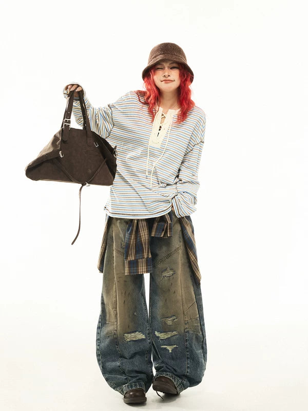 Striped Long-Sleeve Lace-Up Hoodie 5