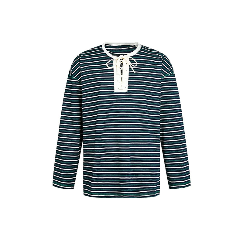 6026880140973,6026880140974,6026880140975,6026880140976, Striped Long-Sleeve Lace-Up Hoodie