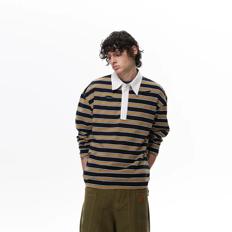 6197014574667,6197014574668,6197014574669, Striped Long Sleeve Polo Shirt Relaxed Fit