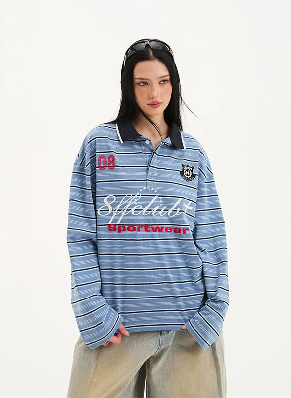 Striped Long Sleeve Rugby Polo Shirt 2