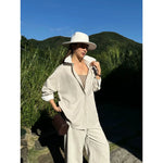 Striped Long-Sleeve Shirt and Wide-Leg Pants 2