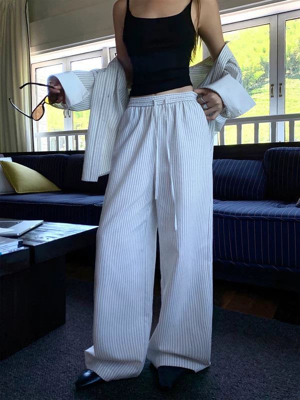 1627207:40158433964,6176908251830,1627207:40158433964,6176908251831,1627207:40158433964,6176908251832,6176908251830,6176908251831,6176908251832, Striped Long-Sleeve Shirt and Wide-Leg Pants