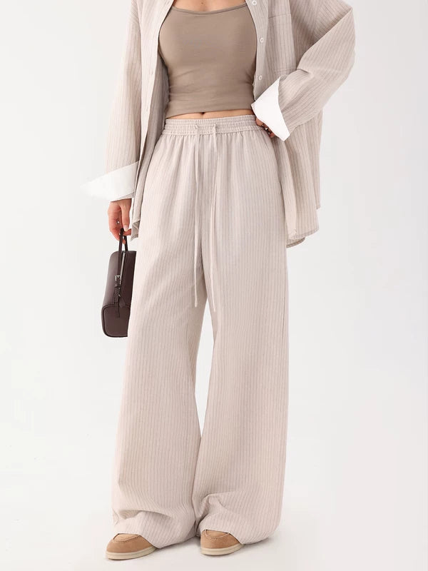 1627207:40158433966,6176908251838,1627207:40158433966,6176908251836,1627207:40158433966,6176908251837,6176908251838,6176908251836,6176908251837, Striped Long-Sleeve Shirt and Wide-Leg Pants