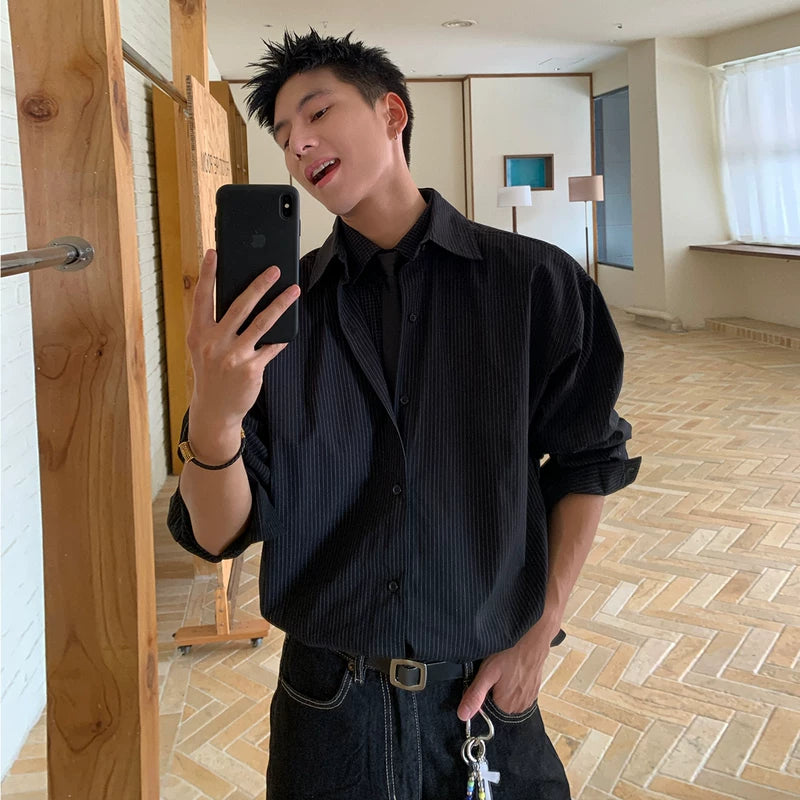 6035466356669,6035466356670,6035466356671, Striped Long Sleeve Shirt with Tie