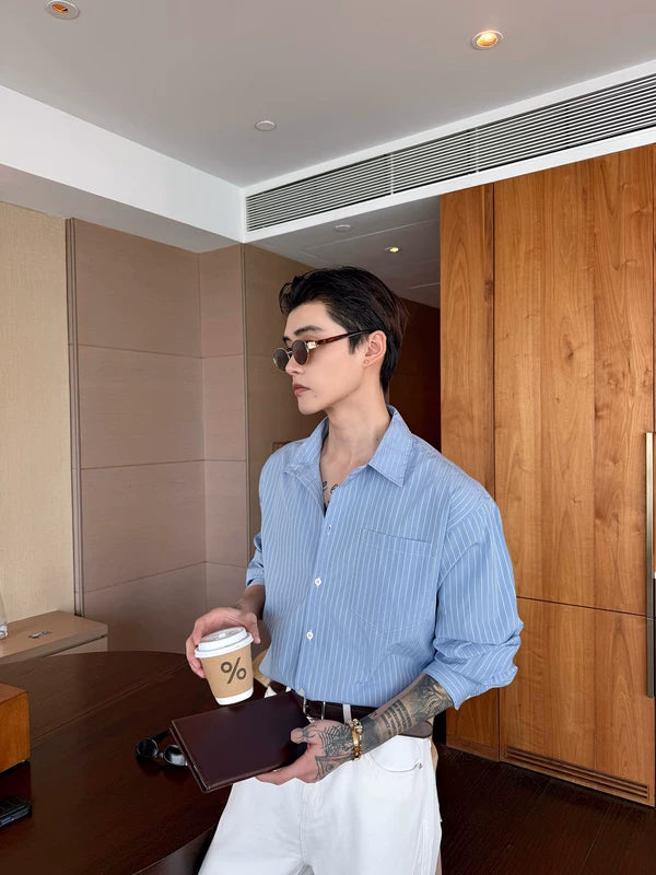 Striped Loose Fit Long Sleeve Shirt 2