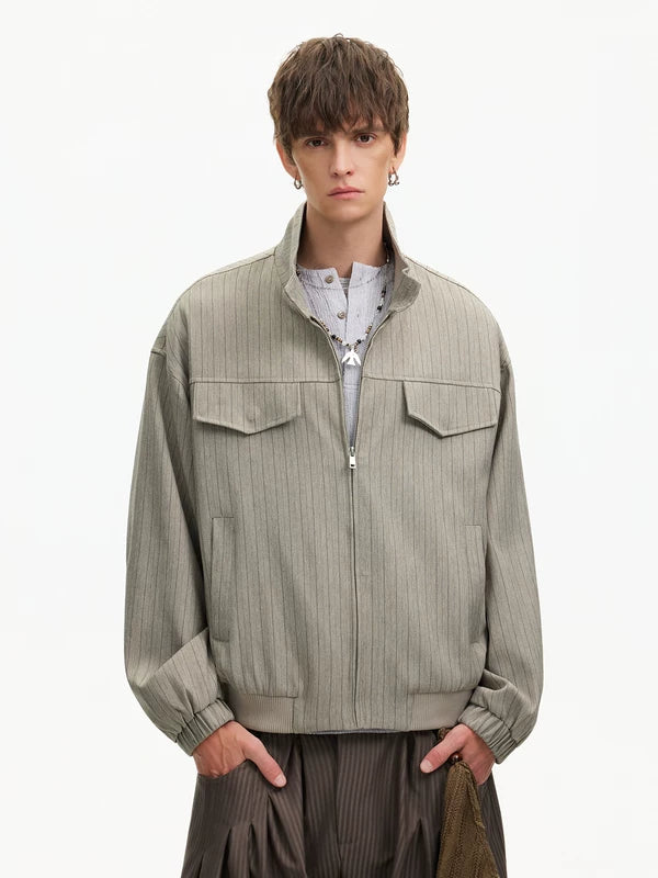 Striped Multi-Pocket Workwear Short Jacket 2