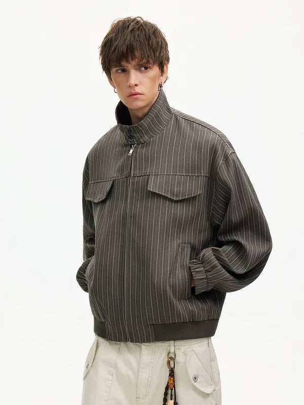 Striped Multi-Pocket Workwear Short Jacket 3