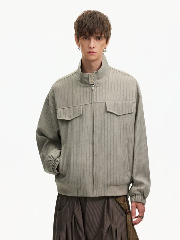 Striped Multi-Pocket Workwear Short Jacket 4