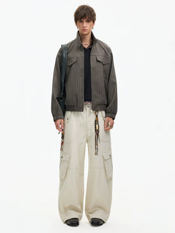 Striped Multi-Pocket Workwear Short Jacket 5