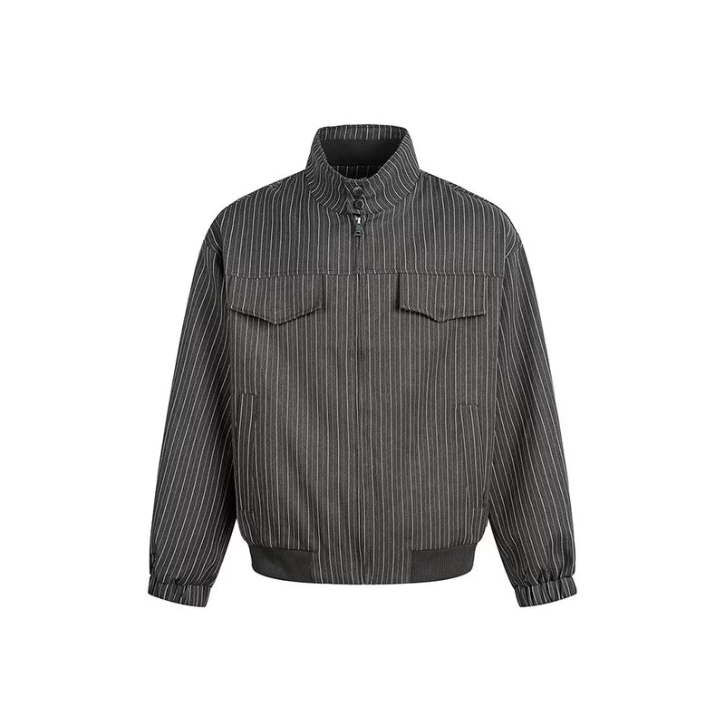 6024814072612,6024814072613,6024814072614,6024814072615, Striped Multi-Pocket Workwear Short Jacket