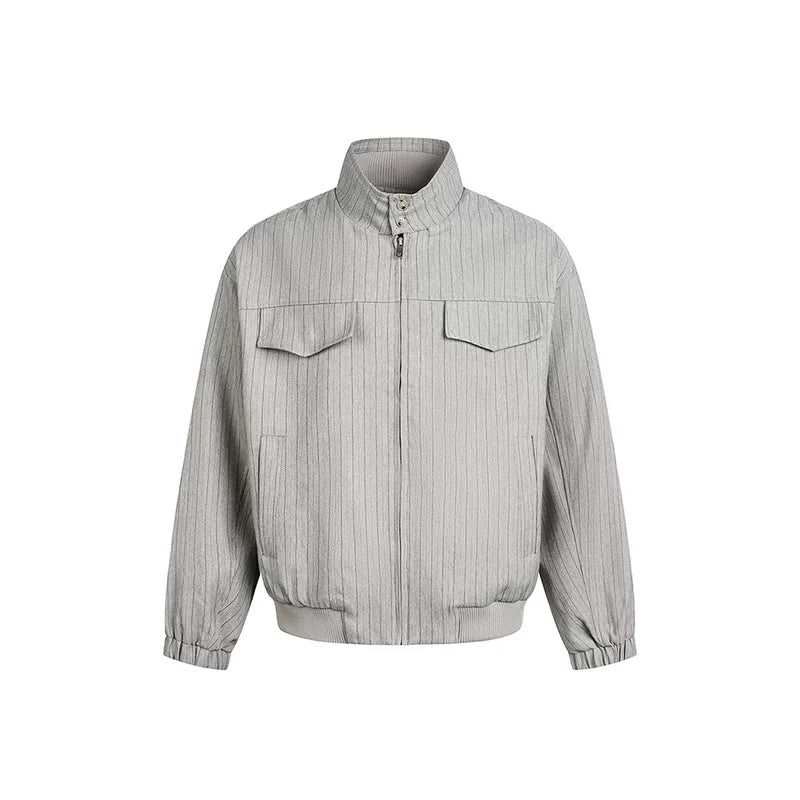 6024814072616,6024814072617,6024814072618,6024814072619, Striped Multi-Pocket Workwear Short Jacket