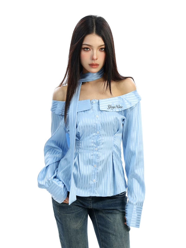 ,6187050487704,6187050487705,6187050487706, Striped Off-Shoulder Long Sleeve Shirt