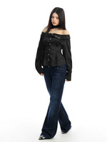 Striped Off-Shoulder Long Sleeve Shirt 3