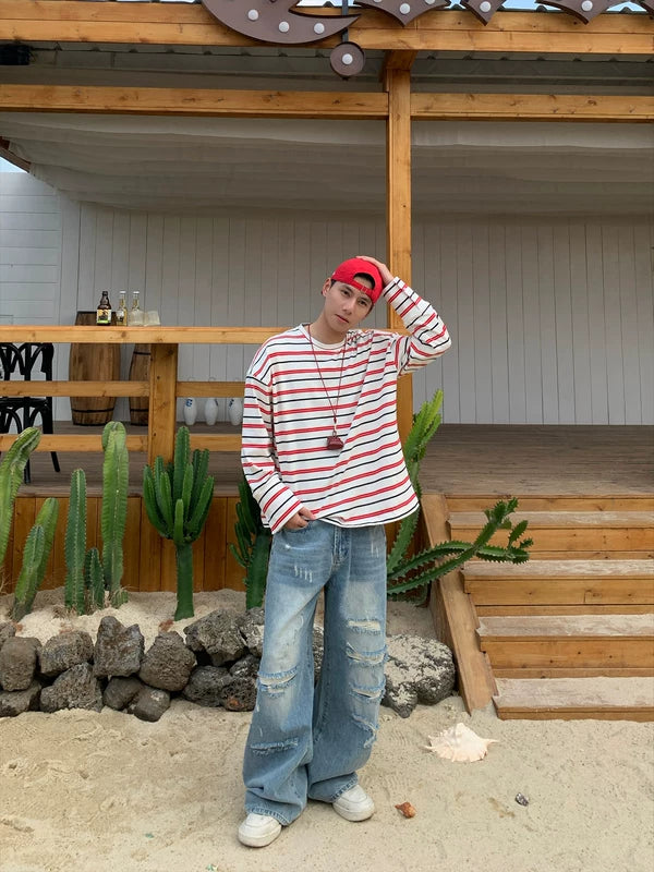 Striped Oversized Crew Neck Sweatshirt 4