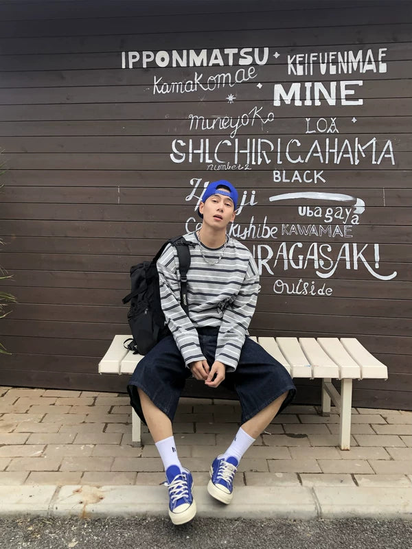 Striped Oversized Crew Neck Sweatshirt 5