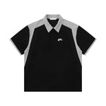 6039100213961,6039100213962,6039100213963,6039100213964, Striped Patchwork Faux Two-Piece Polo Shirt