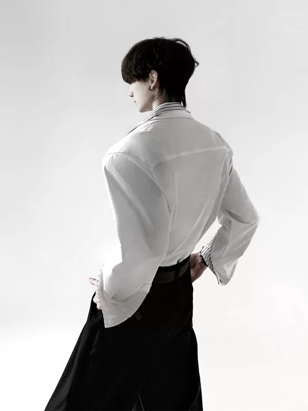 Striped Patchwork Faux Two-Piece Shirt 4