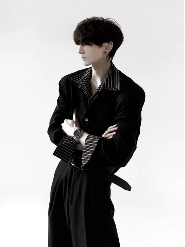 Striped Patchwork Faux Two-Piece Shirt 5