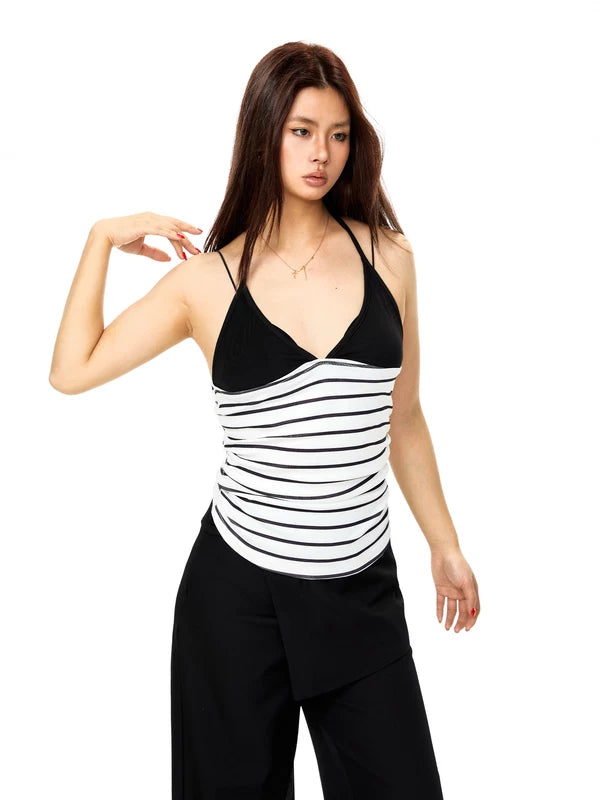 Striped Patchwork Halter Neck Tank Top 3