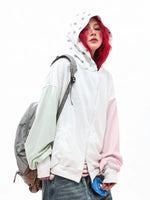 Striped Patchwork Star Print Zip Hoodie 2